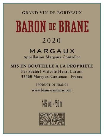 Rücklabel Baron de Brane 2020 Margaux