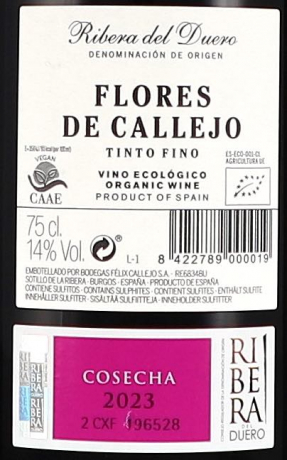 Bodegas Felix Callejo Flores de Callejo 2023 Etikett Rückseite