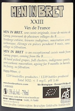 Bret Brothers Men In Bret XXIII Vin de France Flaschenetikett Rückseite