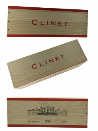 Die Magnum Holzkiste des Chateau Clinet 2016 Pomerol