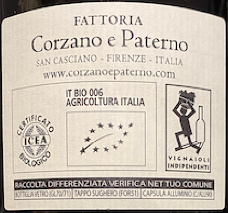 Corzano e Paterno Chianti Terre di Corzano DOCG 2021 Etikett Rückseite