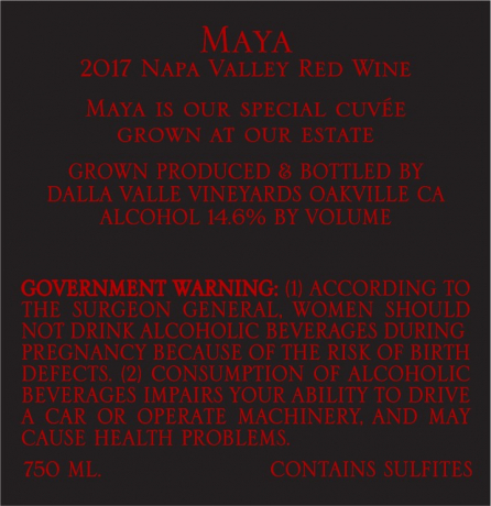 Maya 2017 Napa Valley red wine Dalla Valle Vineyards