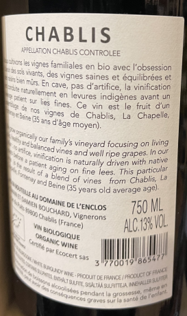 Backlabel Domaine l’enclos Chablis AOC 2022