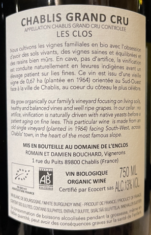 Backlabel Domaine l’enclos 2022 Chablis Grand Cru Les Clos AOC