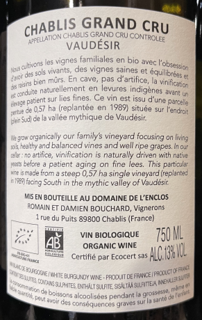 Backlabel Domaine l’enclos 2022 Chablis Grand Cru Vaudesir