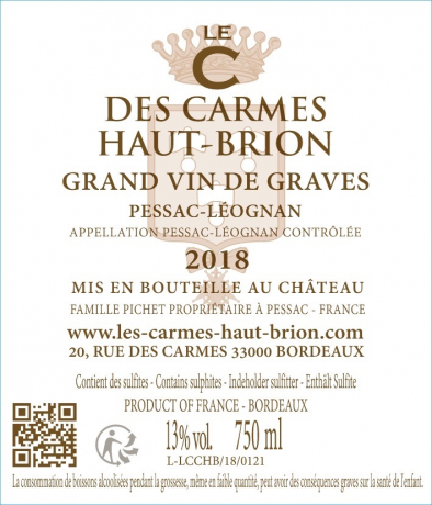 Rueckseite C des Carmes Haut Brion 2018 Pessac Leognan