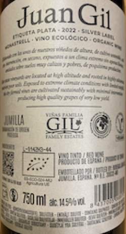 Juan Gil Monastrell Silver Label Jumilla 2022 Flaschenetikett Rückseite