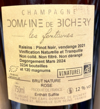 Champagne de Bichery Les Fontaines Rose Brut Nature vendange 2021