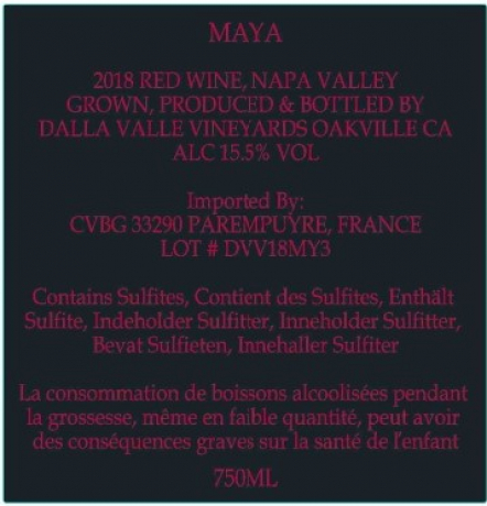 Maya 2018 Napa Valley red wine Dalla Valle Vineyards