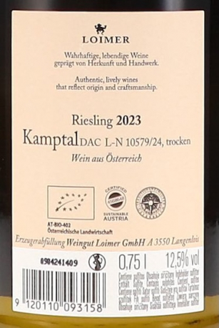 Weingut Loimer Kamptal DAC Riesling 2023 Flaschenetikett Rückseite