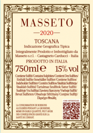 Backlabel Masseto 2020 Toscana IGT