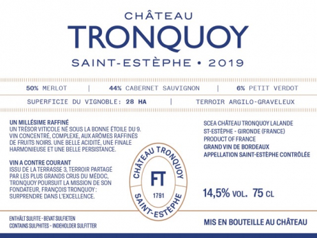 Rueckenlabel des Chateau Tronquoy 2019 Saint Estephe