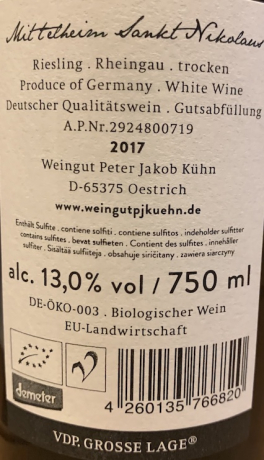 Peter Jakob Kühn 2018 Mittelheim Sankt Nikolaus Riesling GG