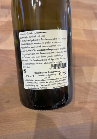 Ziereisen Steinkrügle 2020 Gutedel Backlabel